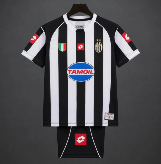 Retro Kids 02/03 Juventus Black White Home Jersey
