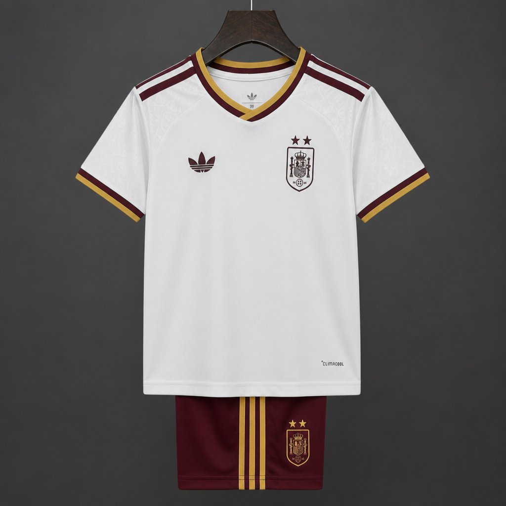 2 Star 2026 Kids Spain Away White Jersey With Champion Patch